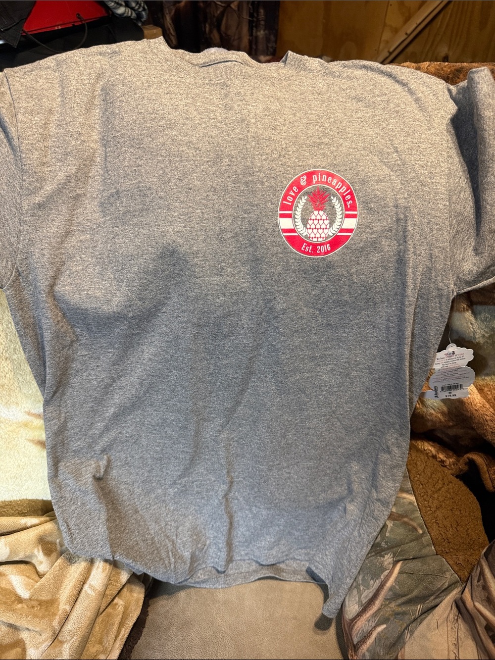 Womens Heather Gray Graphic Tee - Love & Pineapples